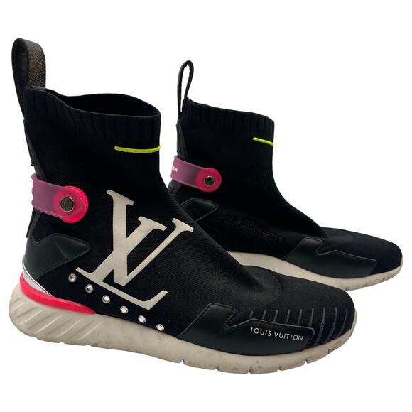 Louis Vuitton LV Aftergame Sock High Top Sneakers Black Pink Size 37 US 7 - Picture 1 of 13